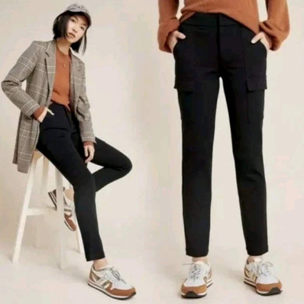 Anthropologie The Essential Slim Black Knit Cargo Pants Skinny Twill Classic 0
